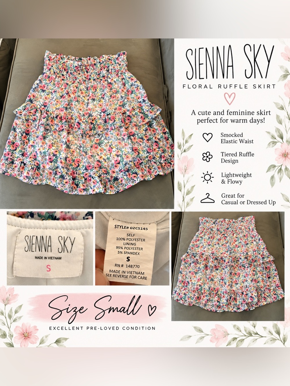 Sienna Sky Pink Multi Floral Tiered Ruffle Skirt